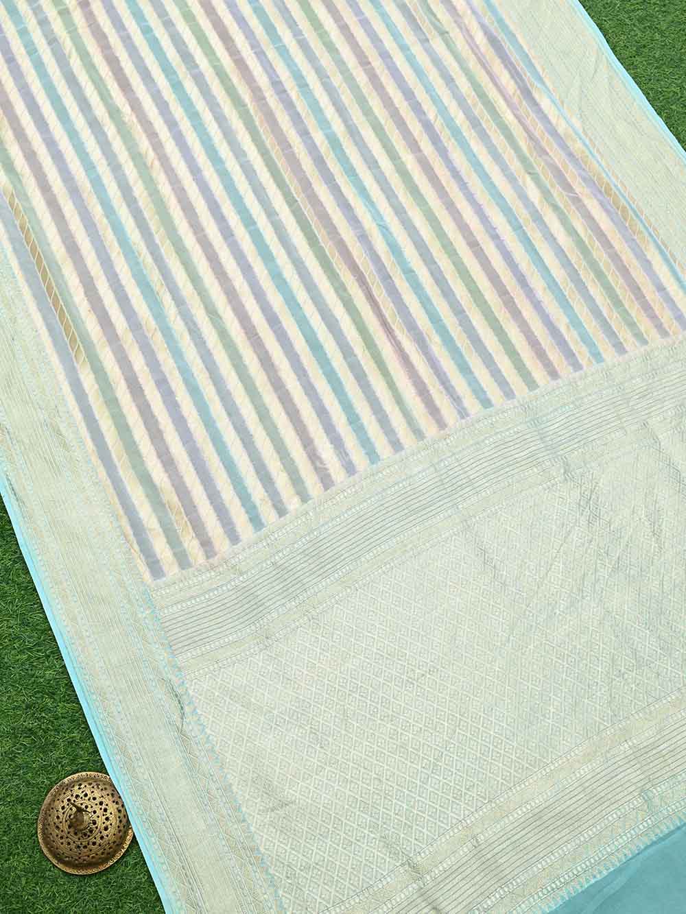 Mint Green Rangkat Khaddi Georgette Handloom Banarasi Saree - Sacred Weaves