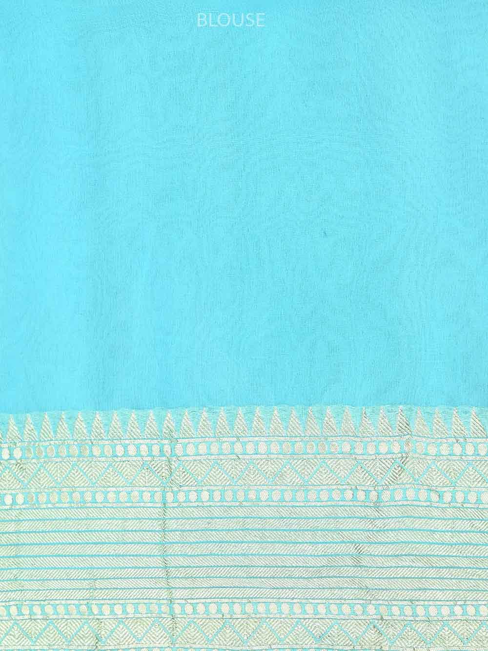 Mint Green Rangkat Khaddi Georgette Handloom Banarasi Saree - Sacred Weaves