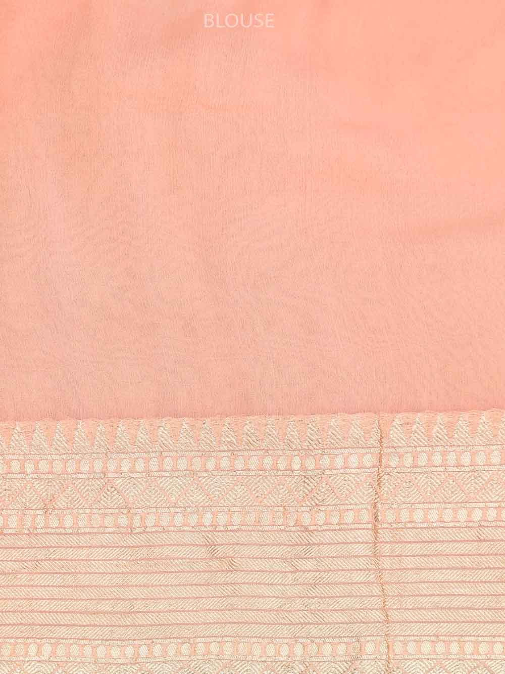 Pastel Peach Rangkat Khaddi Georgette Handloom Banarasi Saree - Sacred Weaves