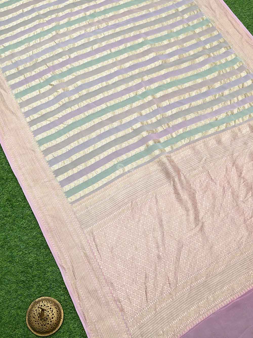 Pastel Pink Rangkat Khaddi Georgette Handloom Banarasi Saree - Sacred Weaves