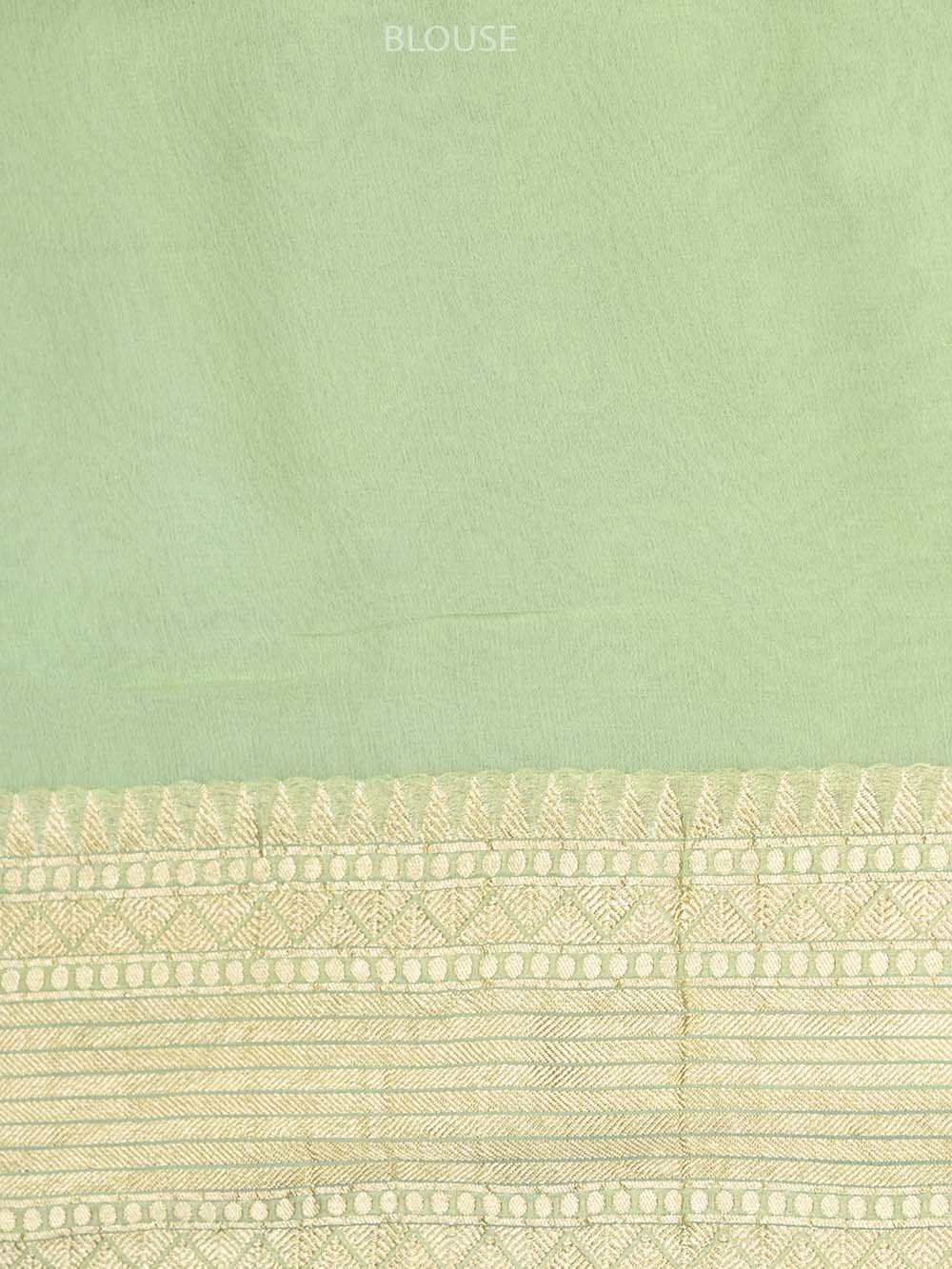 Pastel Moss Green Rangkat Khaddi Georgette Handloom Banarasi Saree - Sacred Weaves