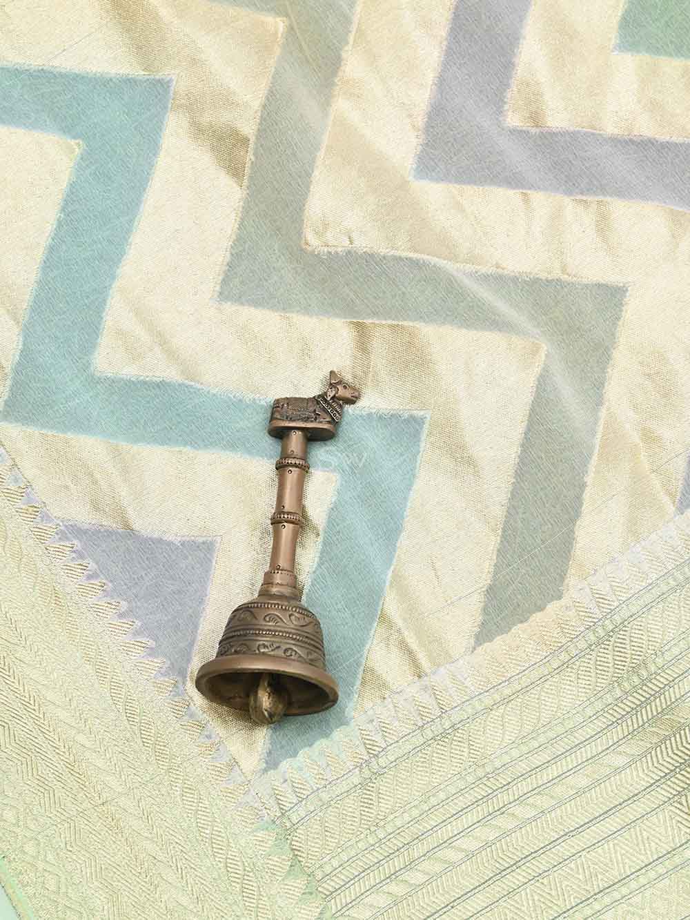 Pastel Moss Green Rangkat Khaddi Georgette Handloom Banarasi Saree - Sacred Weaves
