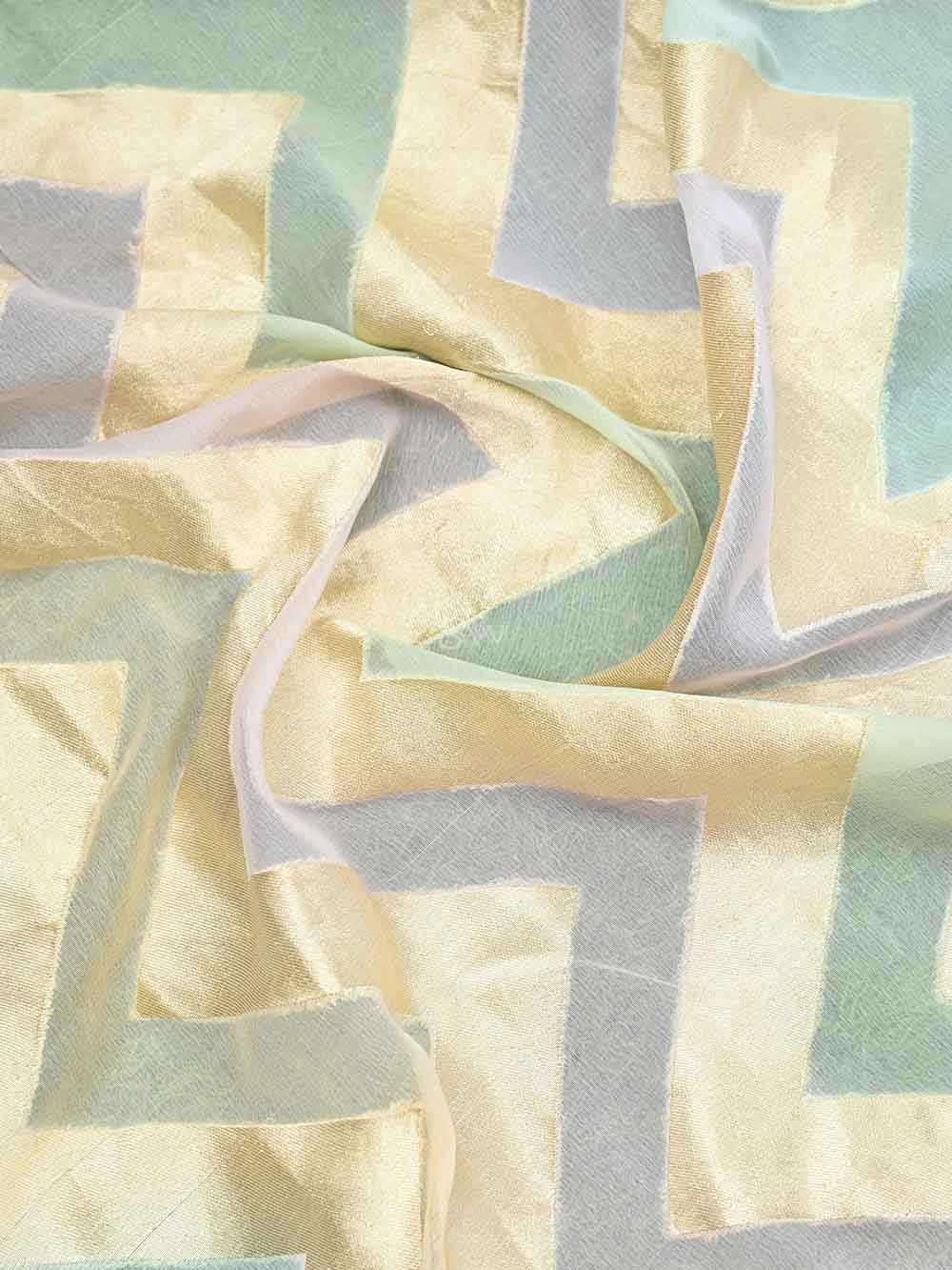Pastel Moss Green Rangkat Khaddi Georgette Handloom Banarasi Saree - Sacred Weaves