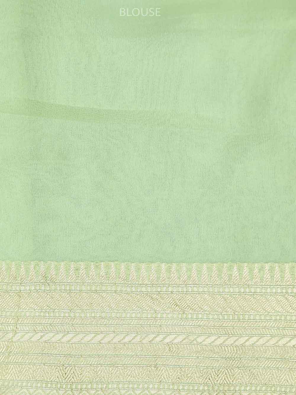 Pastel Moss Green Rangkat Khaddi Georgette Handloom Banarasi Saree - Sacred Weaves