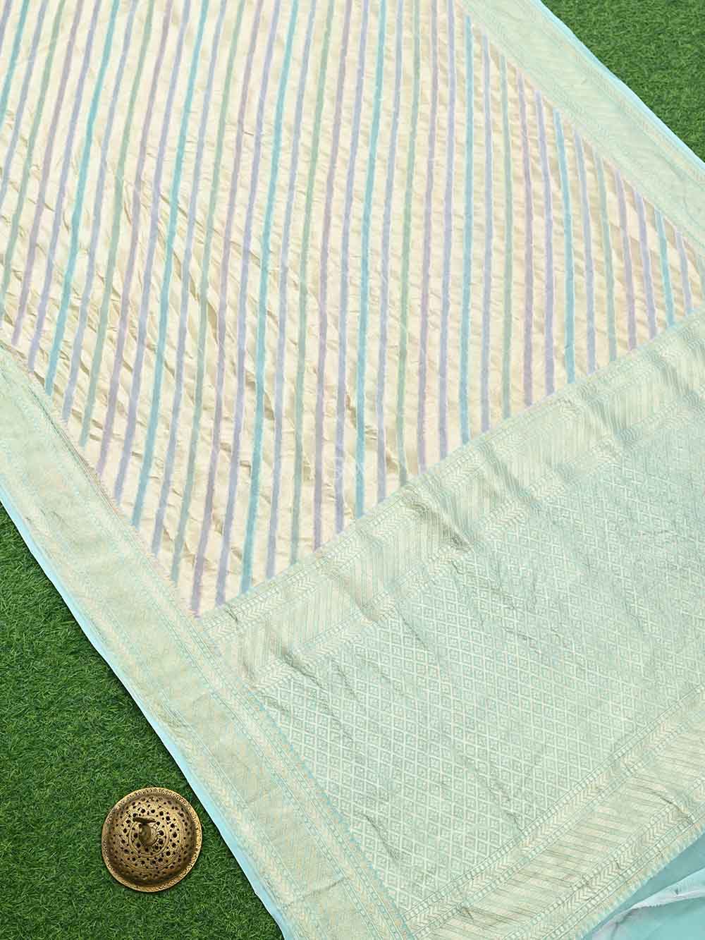 Mint Green Rangkat Khaddi Georgette Handloom Banarasi Saree - Sacred Weaves