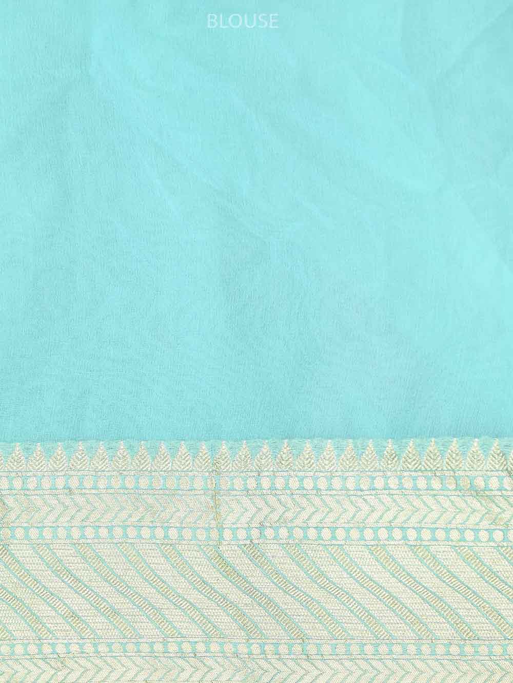Mint Green Rangkat Khaddi Georgette Handloom Banarasi Saree - Sacred Weaves