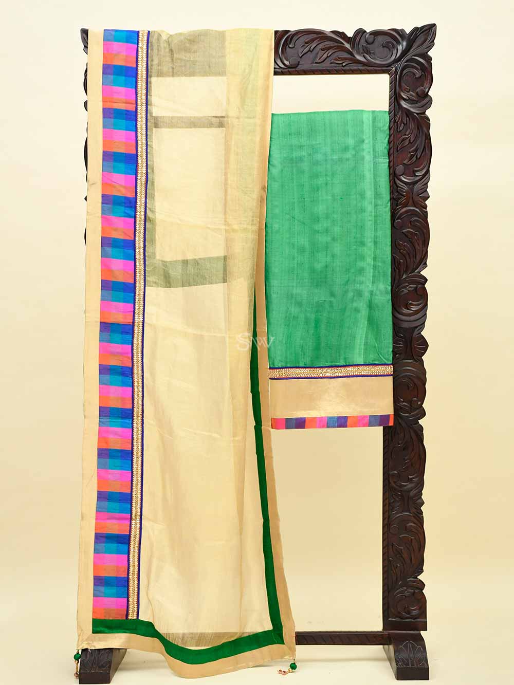 Green Tussar Silk Handloom Banarasi Suit - Sacred Weaves