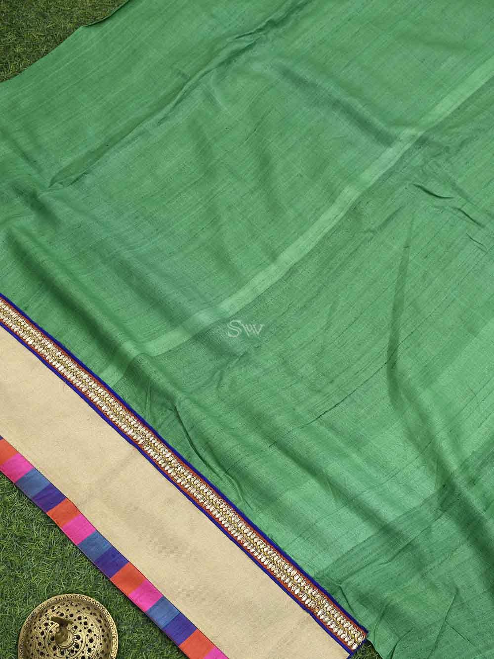 Green Tussar Silk Handloom Banarasi Suit - Sacred Weaves