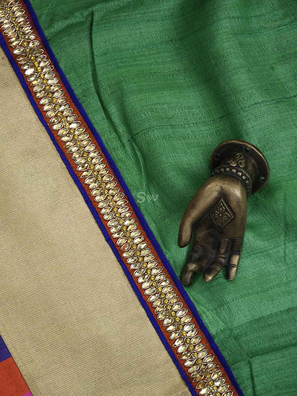 Green Tussar Silk Handloom Banarasi Suit - Sacred Weaves