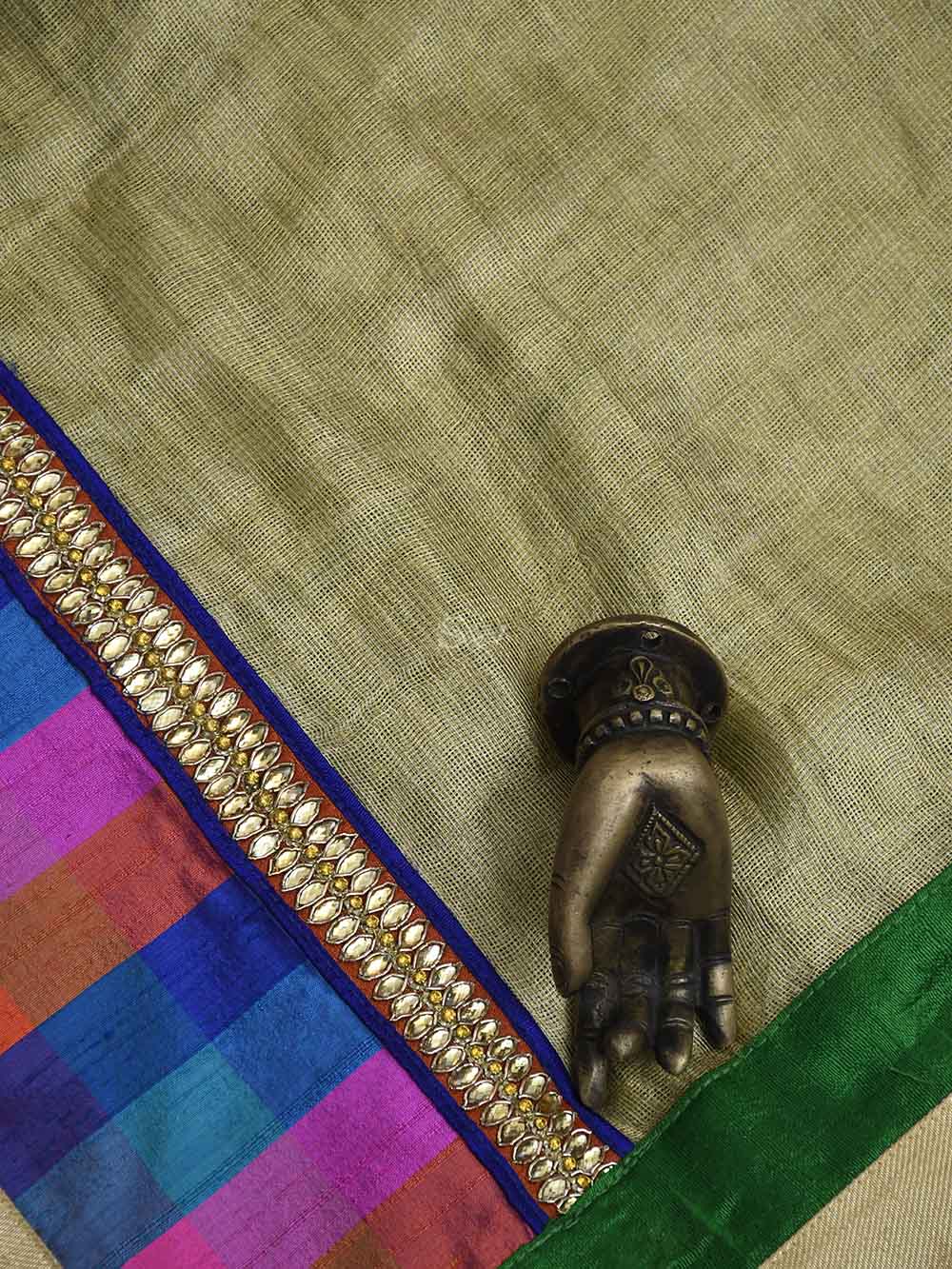 Green Tussar Silk Handloom Banarasi Suit - Sacred Weaves