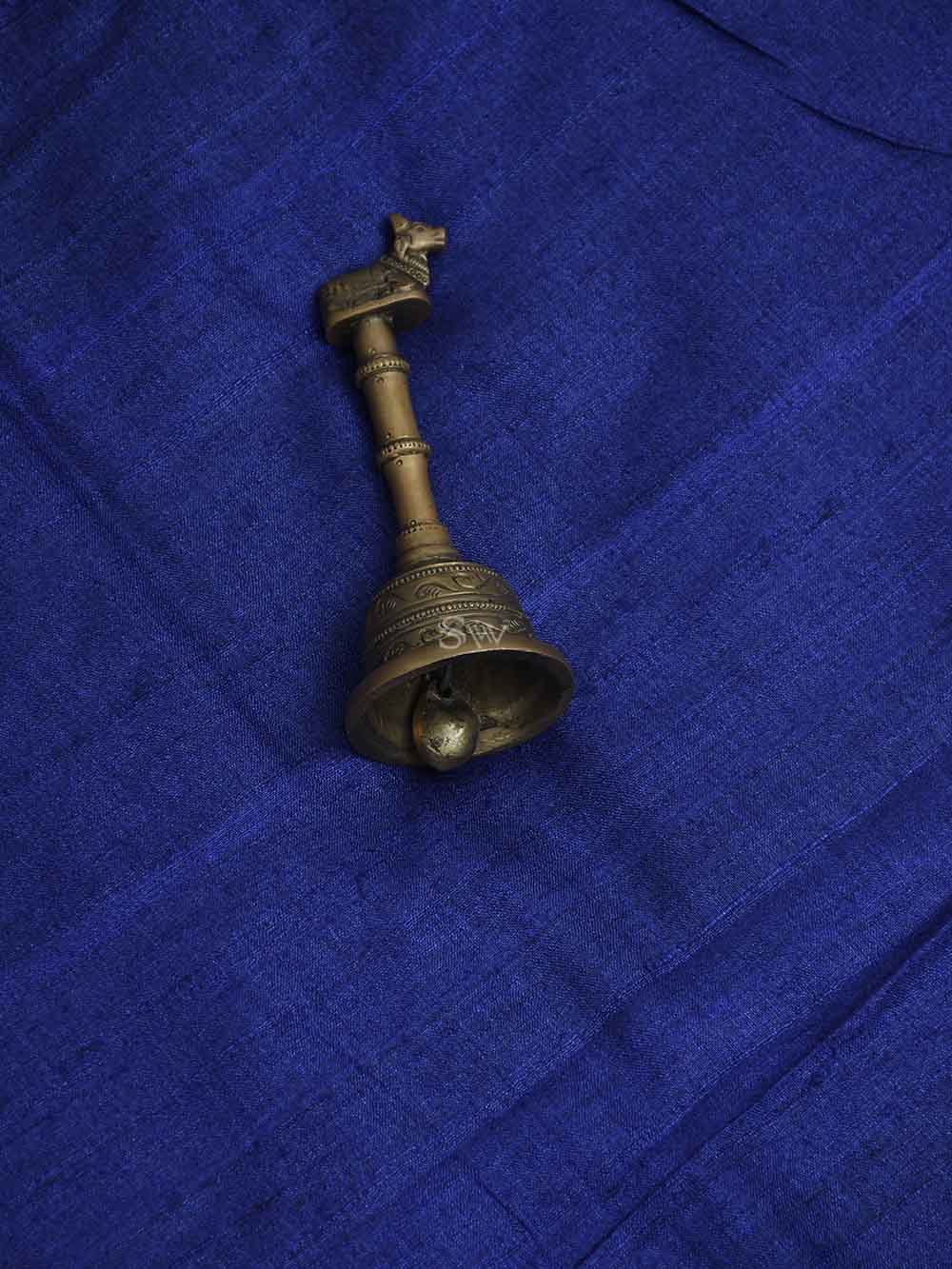 Navy Blue Tussar Silk Handloom Banarasi Suit - Sacred Weaves