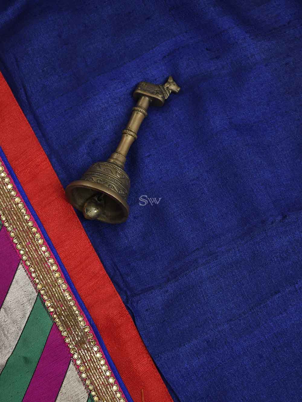 Navy Blue Tussar Silk Handloom Banarasi Suit - Sacred Weaves