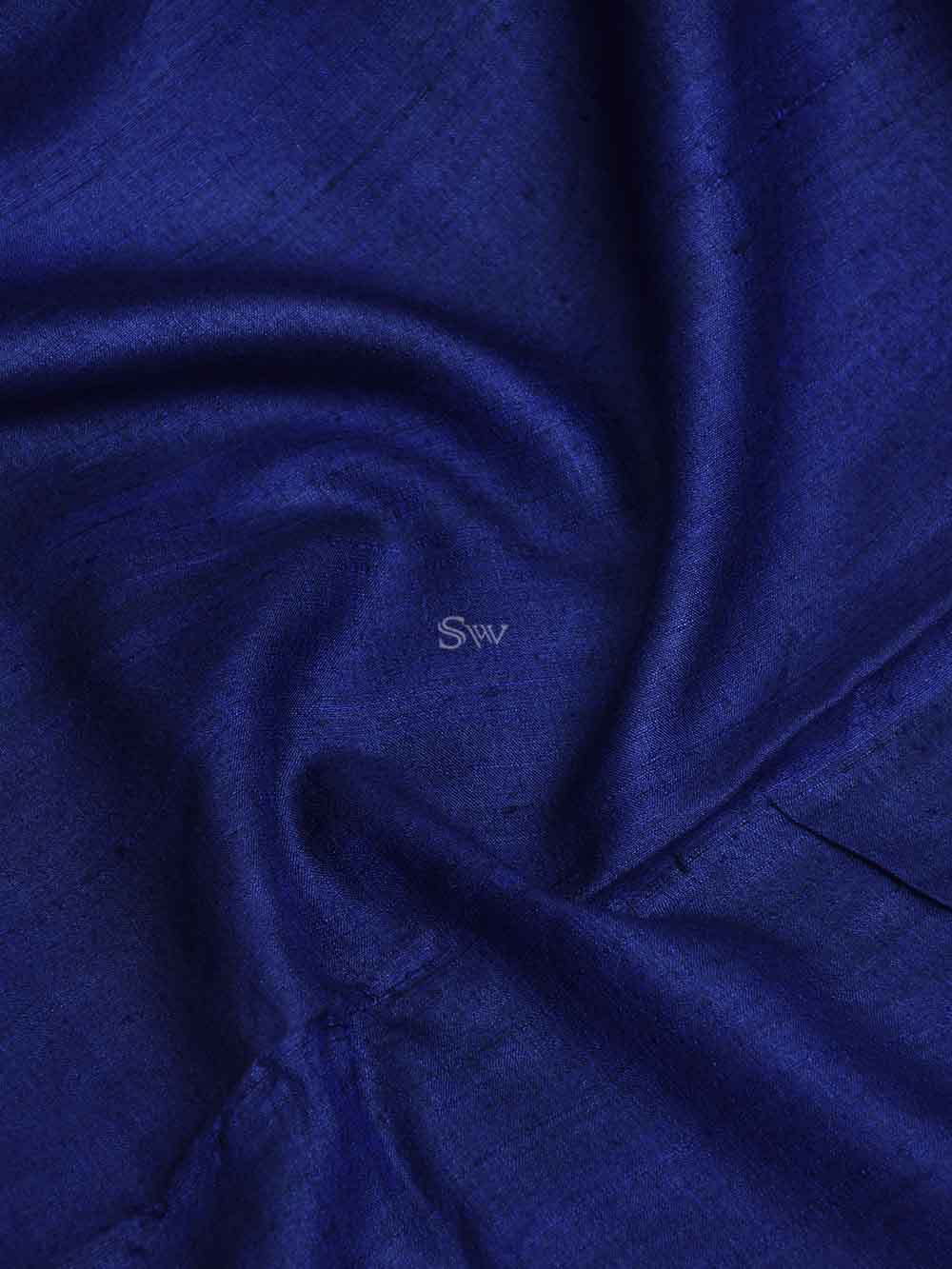 Navy Blue Tussar Silk Handloom Banarasi Suit - Sacred Weaves