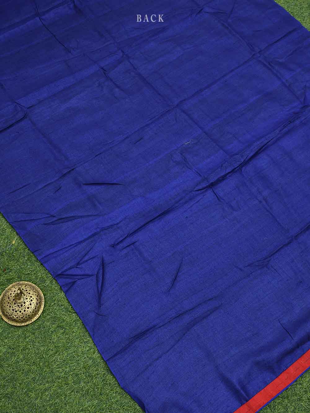 Navy Blue Tussar Silk Handloom Banarasi Suit - Sacred Weaves