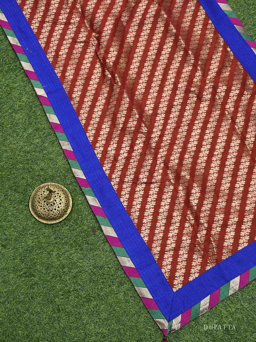 Navy Blue Tussar Silk Handloom Banarasi Suit - Sacred Weaves