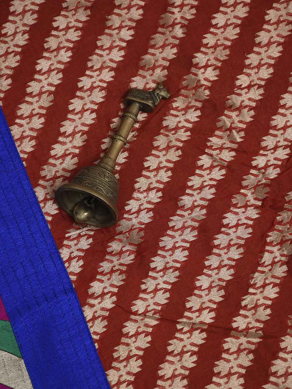 Navy Blue Tussar Silk Handloom Banarasi Suit - Sacred Weaves