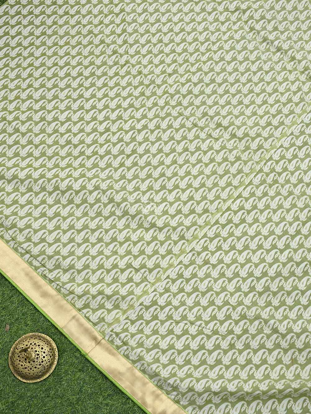 Green Cotton Silk Handloom Banarasi Suit - Sacred Weaves
