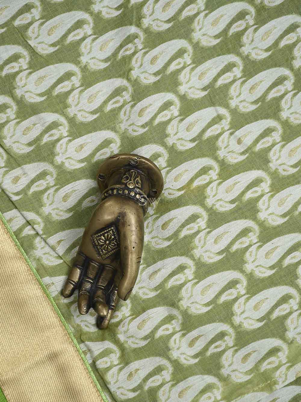 Green Cotton Silk Handloom Banarasi Suit - Sacred Weaves