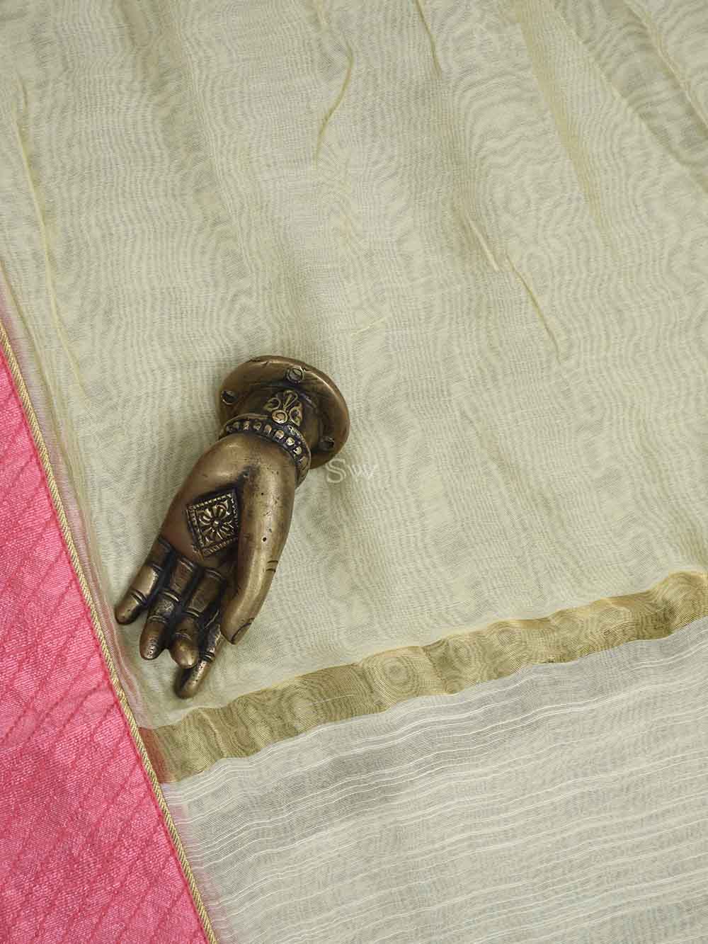 Beige Cotton Silk Handloom Banarasi Suit - Sacred Weaves 