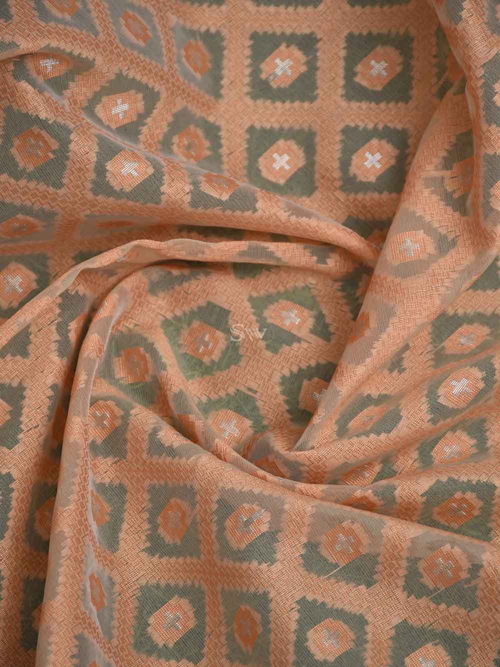 Peach Cotton Silk Handloom Banarasi Suit - Sacred Weaves