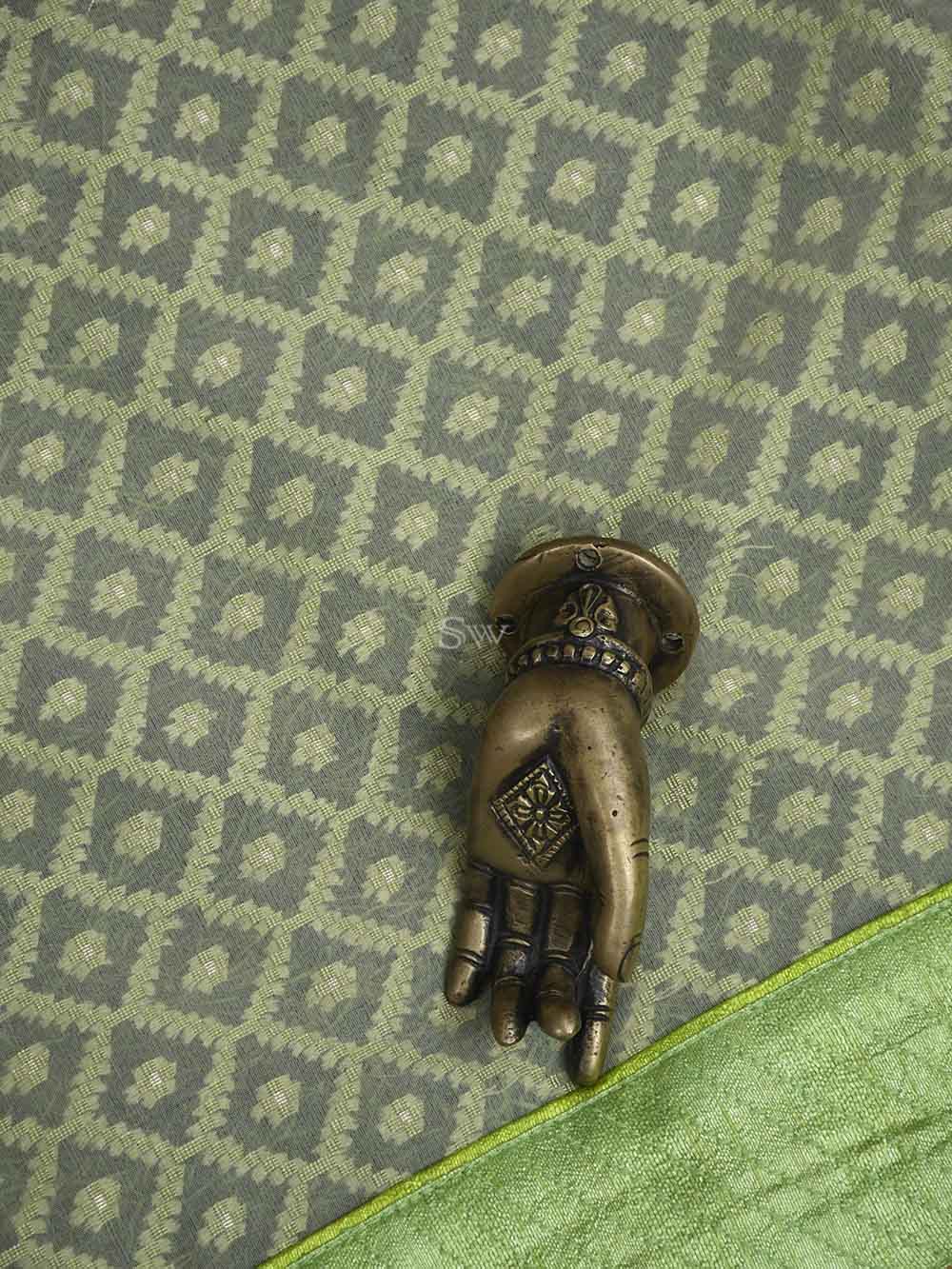 Green Cotton Silk Handloom Banarasi Suit - Sacred Weaves