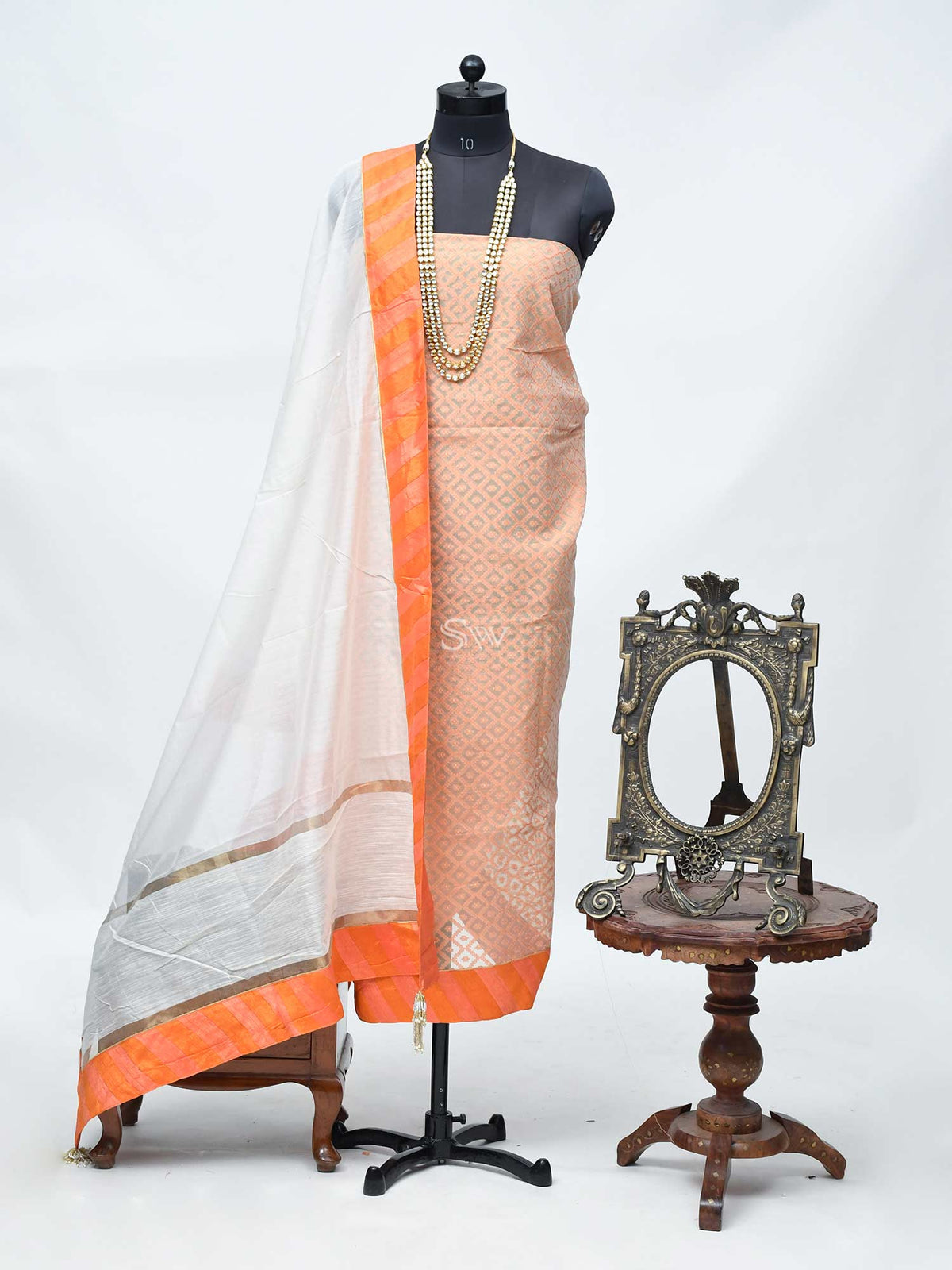Orange Organza Handloom Banarasi Suit - Sacred Weaves