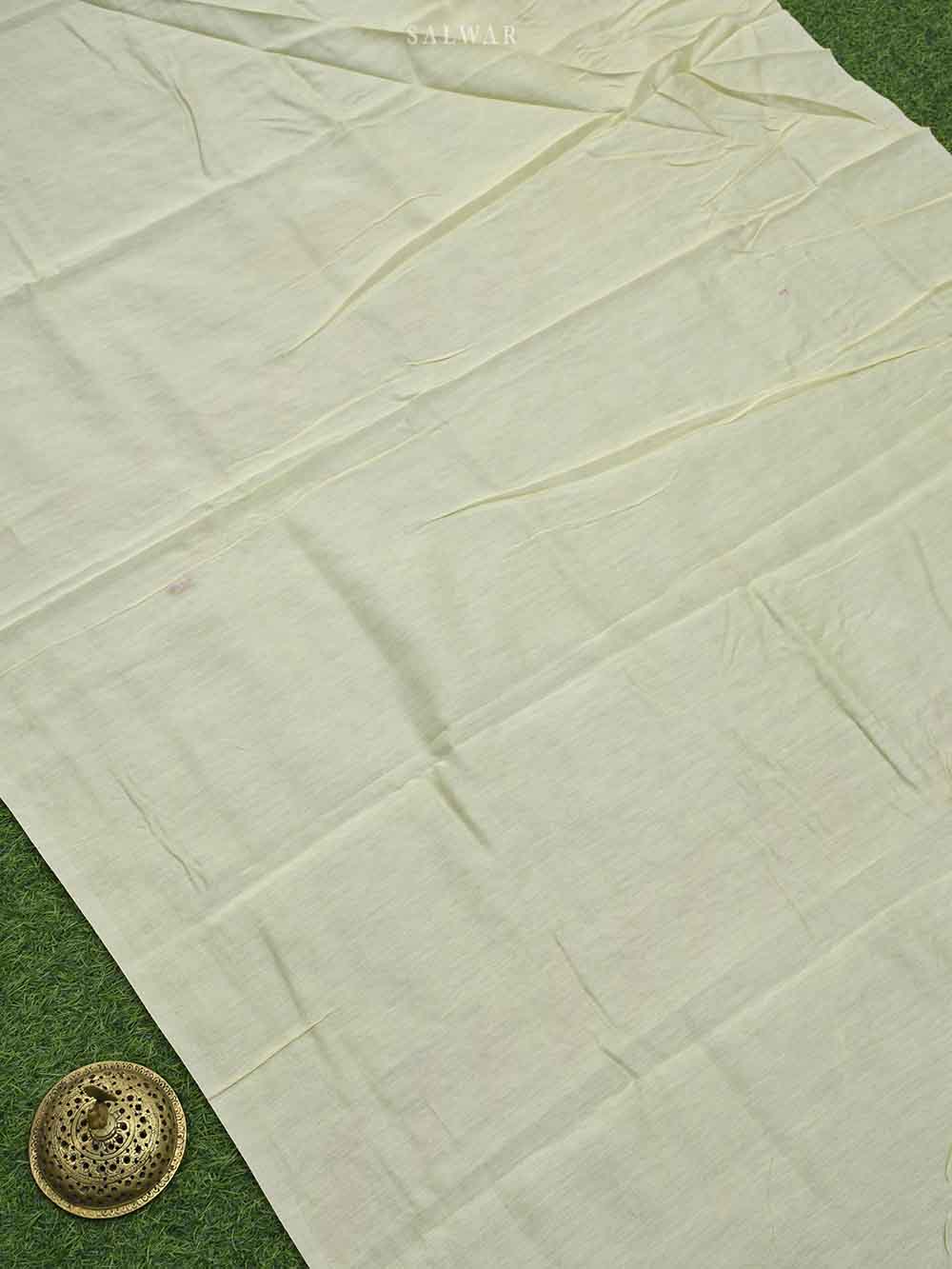 Cream Cotton Silk Handloom Banarasi Suit - Sacred Weaves