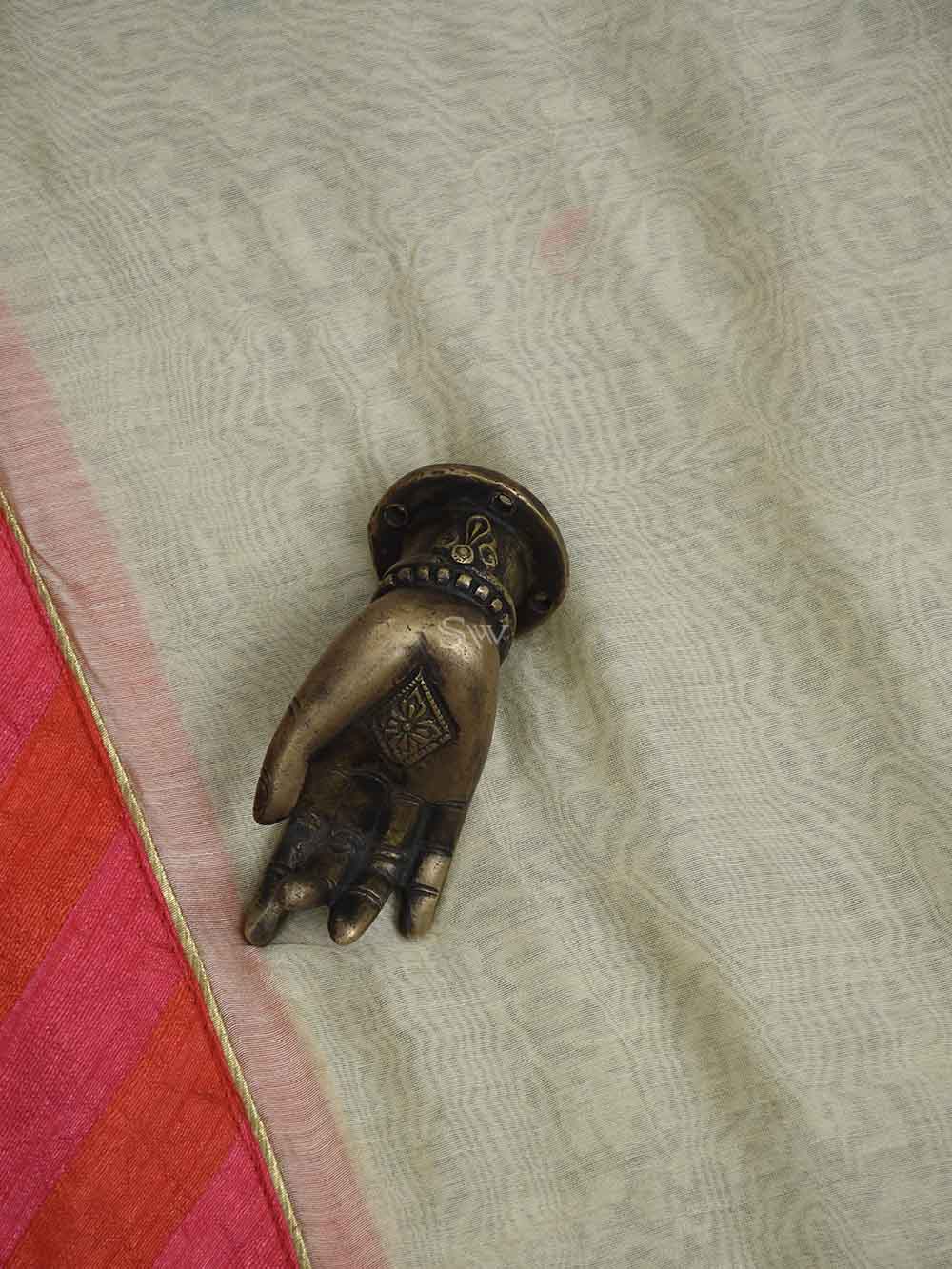 Cream Cotton Silk Handloom Banarasi Suit - Sacred Weaves