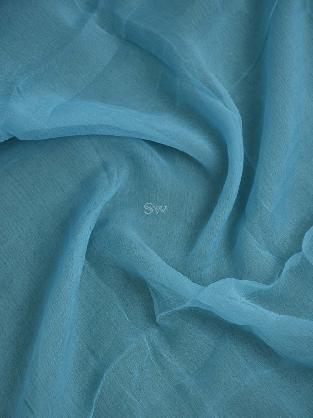 Aqua Blue Organza Handloom Banarasi Suit - Sacred Weaves