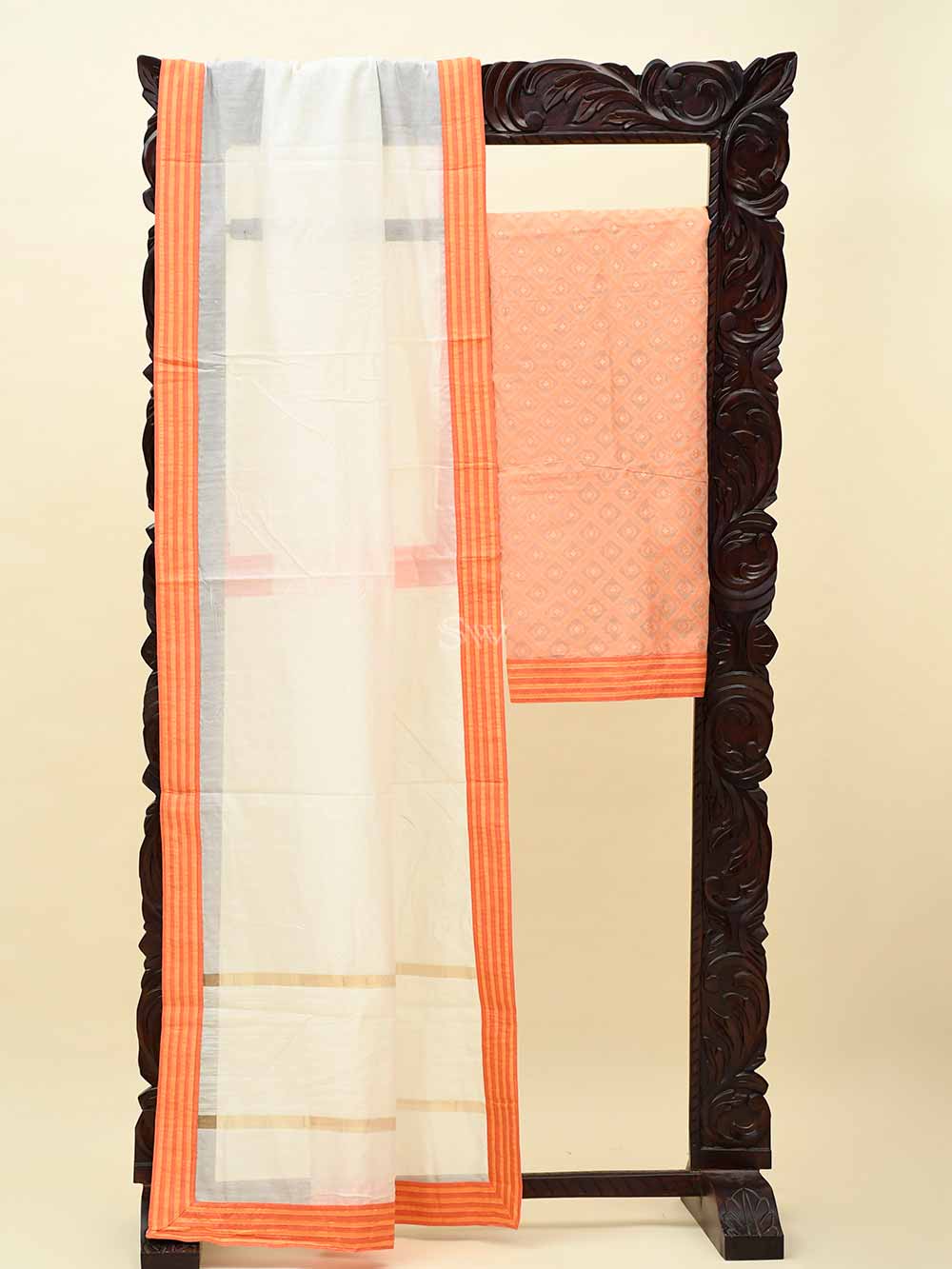 Peach Cotton Silk Handloom Banarasi Suit - Sacred Weaves