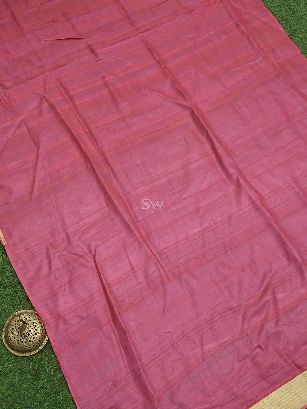 Coral Pink Tussar Silk Handloom Banarasi Suit - Sacred Weaves