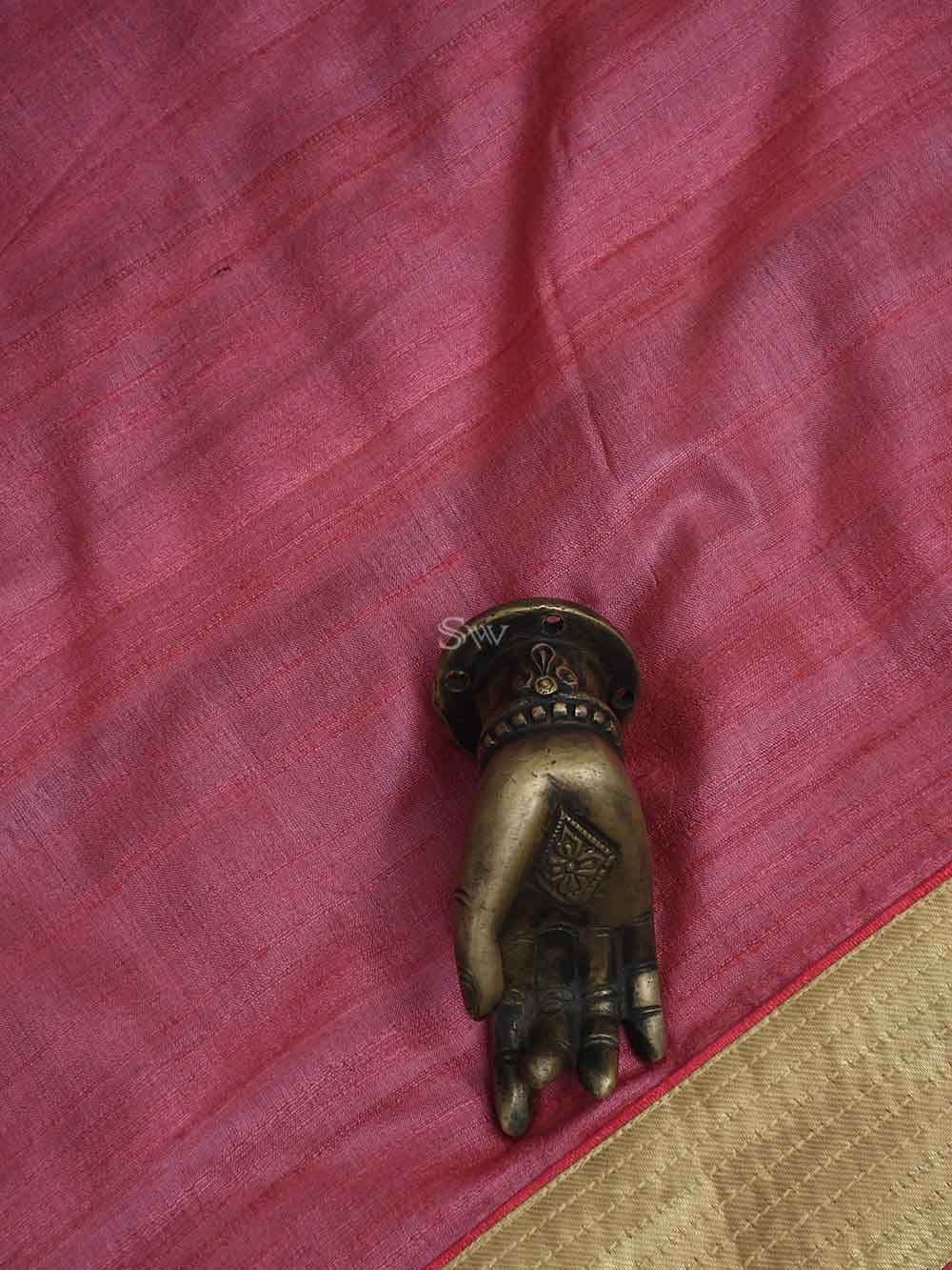 Coral Pink Tussar Silk Handloom Banarasi Suit - Sacred Weaves