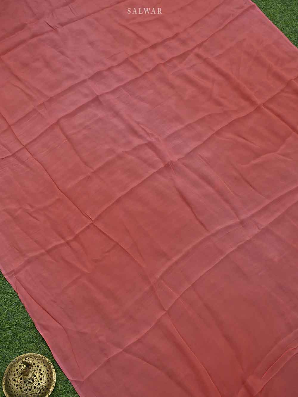 Coral Pink Tussar Silk Handloom Banarasi Suit - Sacred Weaves