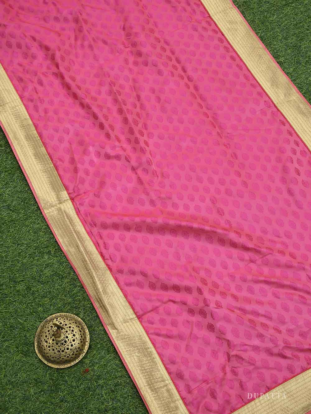 Coral Pink Tussar Silk Handloom Banarasi Suit - Sacred Weaves