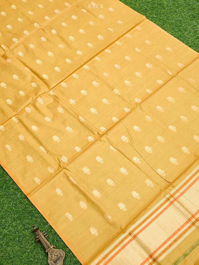Yellow Tusser Silk Handloom Banarasi Suit - Sacred Weaves