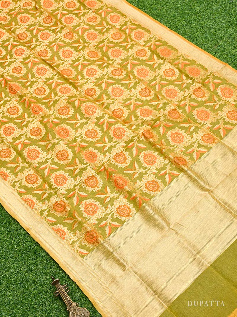 Yellow Tusser Silk Handloom Banarasi Suit - Sacred Weaves