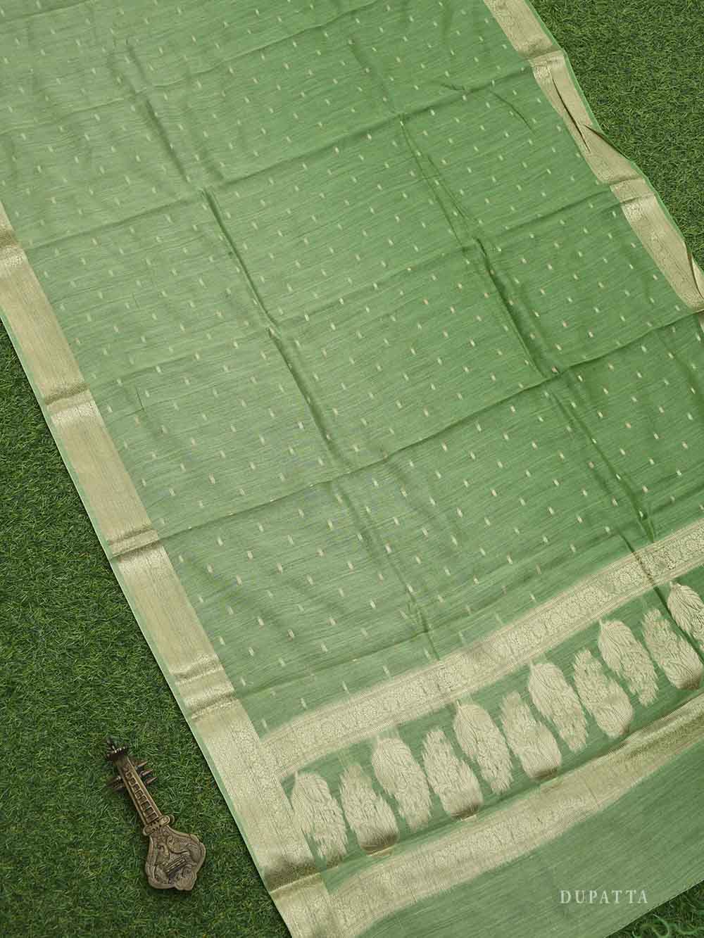 Green Moonga Tussar Silk Handloom Banarasi Suit - Sacred Weaves