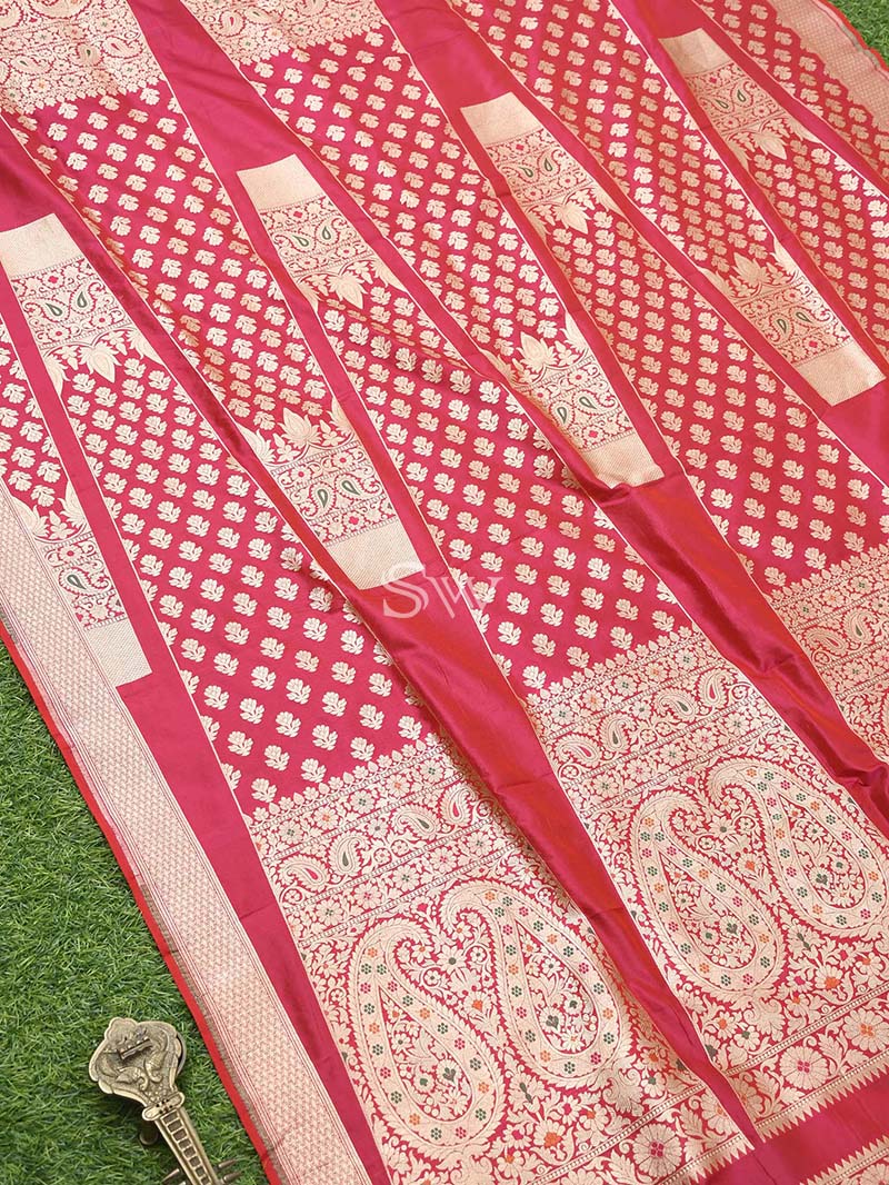 Pink Red Meenakari Handloom Banarasi Lehenga - Sacred Weaves