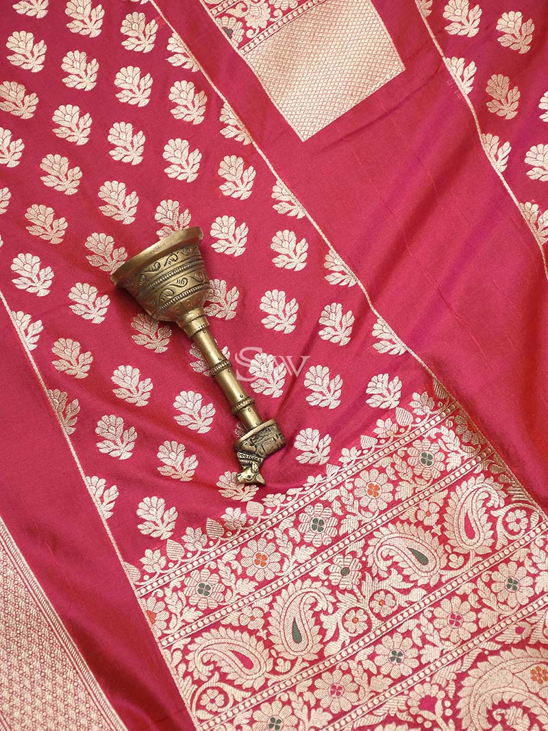 Pink Red Meenakari Handloom Banarasi Lehenga - Sacred Weaves