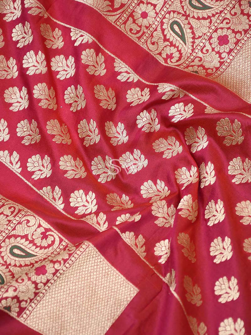 Pink Red Meenakari Handloom Banarasi Lehenga - Sacred Weaves