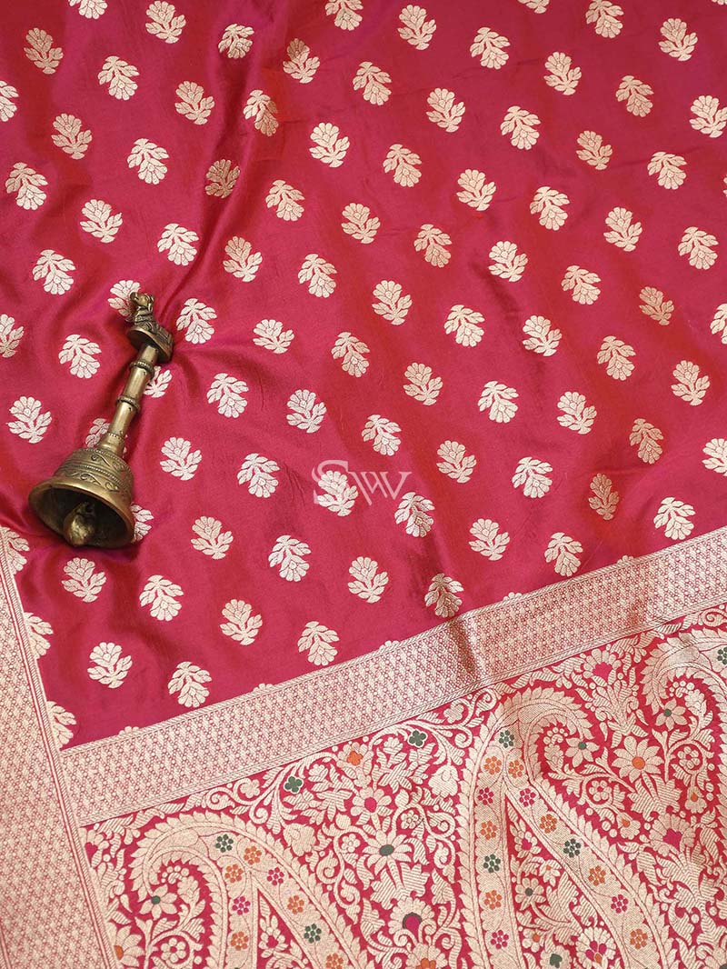 Pink Red Meenakari Handloom Banarasi Lehenga - Sacred Weaves