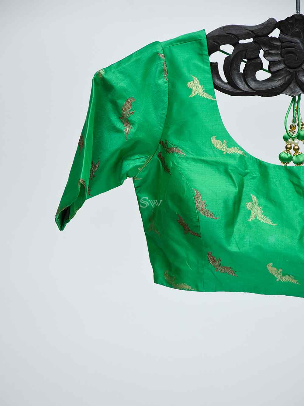 Light Green Silk Banarasi Ready-made Blouse - Sacred Weaves