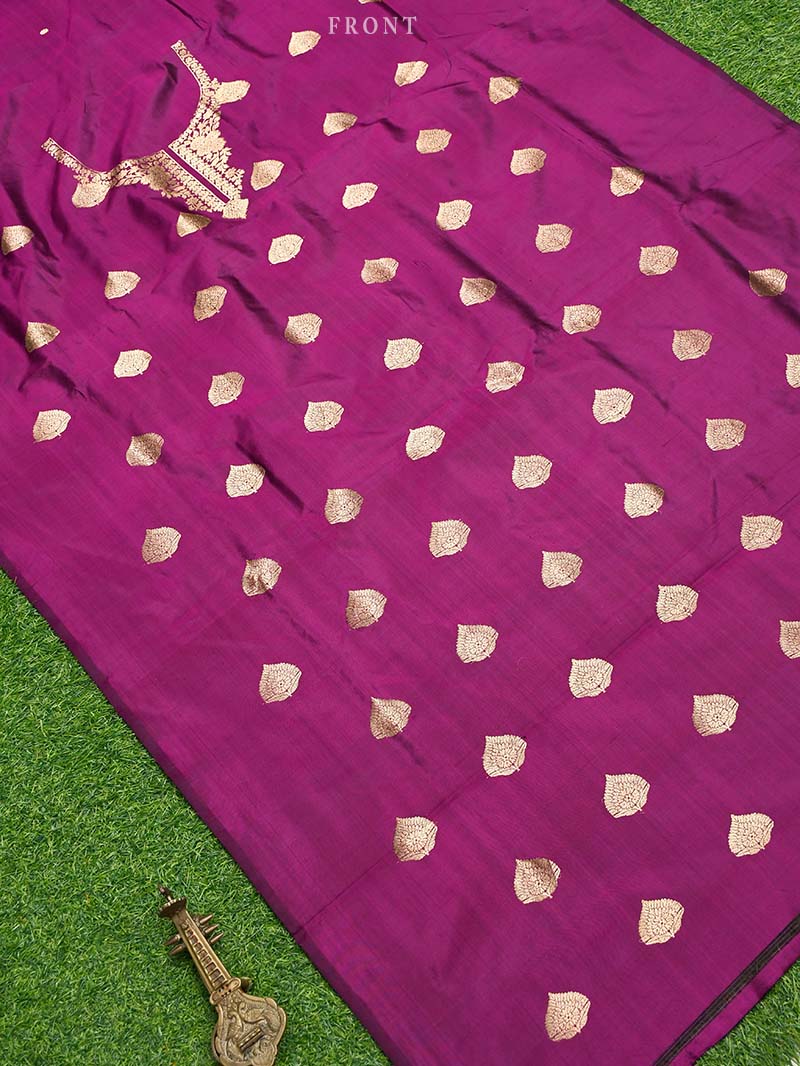 Magenta Katan Silk Handloom Banarasi Suit -Sacred Weaves