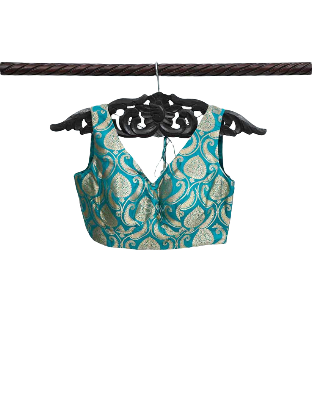 Teal Green Uppada Silk Banarasi Blouse - Sacred Weaves