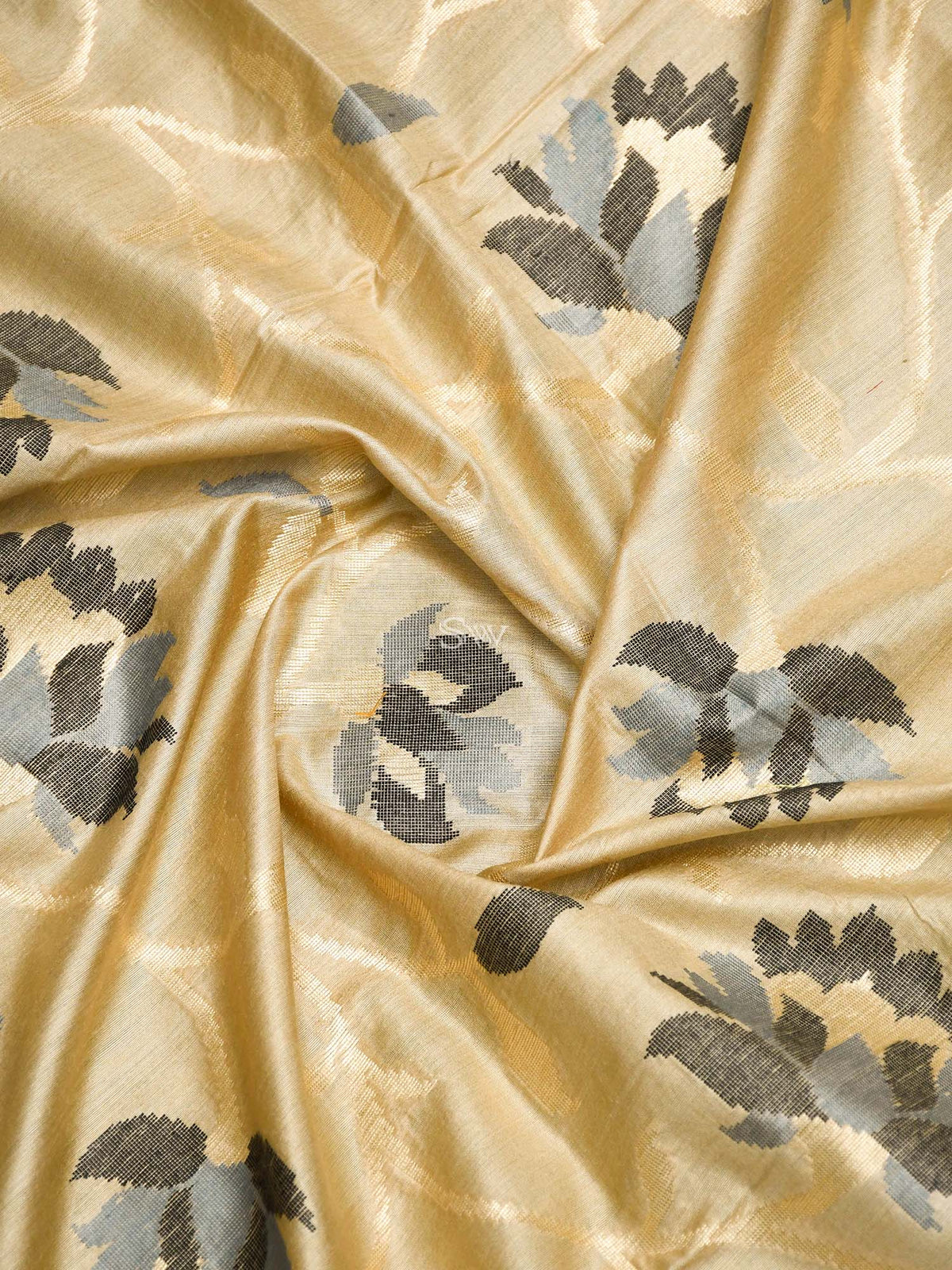 Beige Tusser Silk Handloom Banarasi Suit -Sacred Weaves