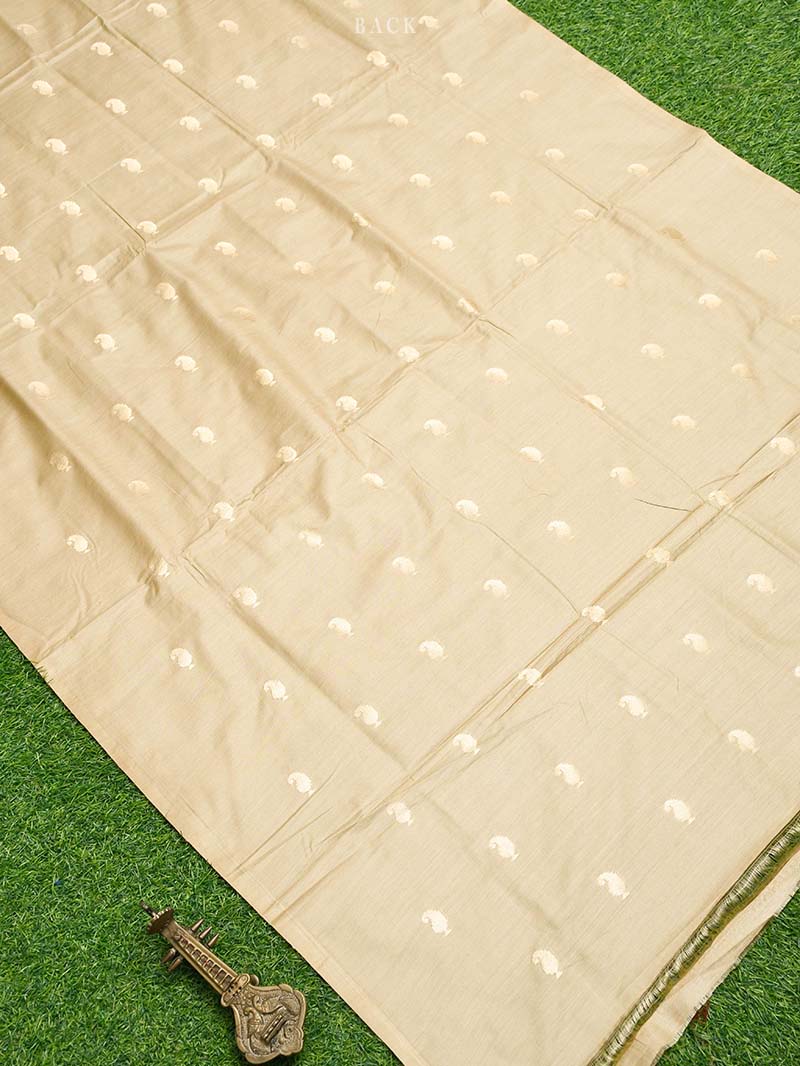 Beige Tusser Silk Handloom Banarasi Suit -Sacred Weaves