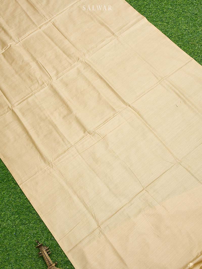 Beige Tusser Silk Handloom Banarasi Suit -Sacred Weaves