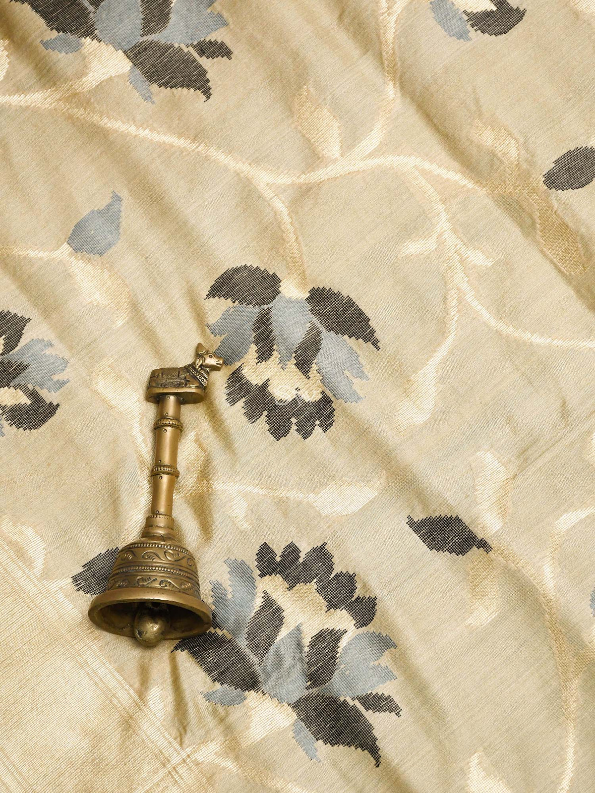 Beige Tusser Silk Handloom Banarasi Suit -Sacred Weaves