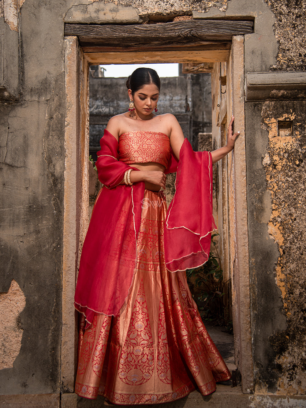 Bright Pink Handloom Banarasi Lehenga - Sacred Weaves