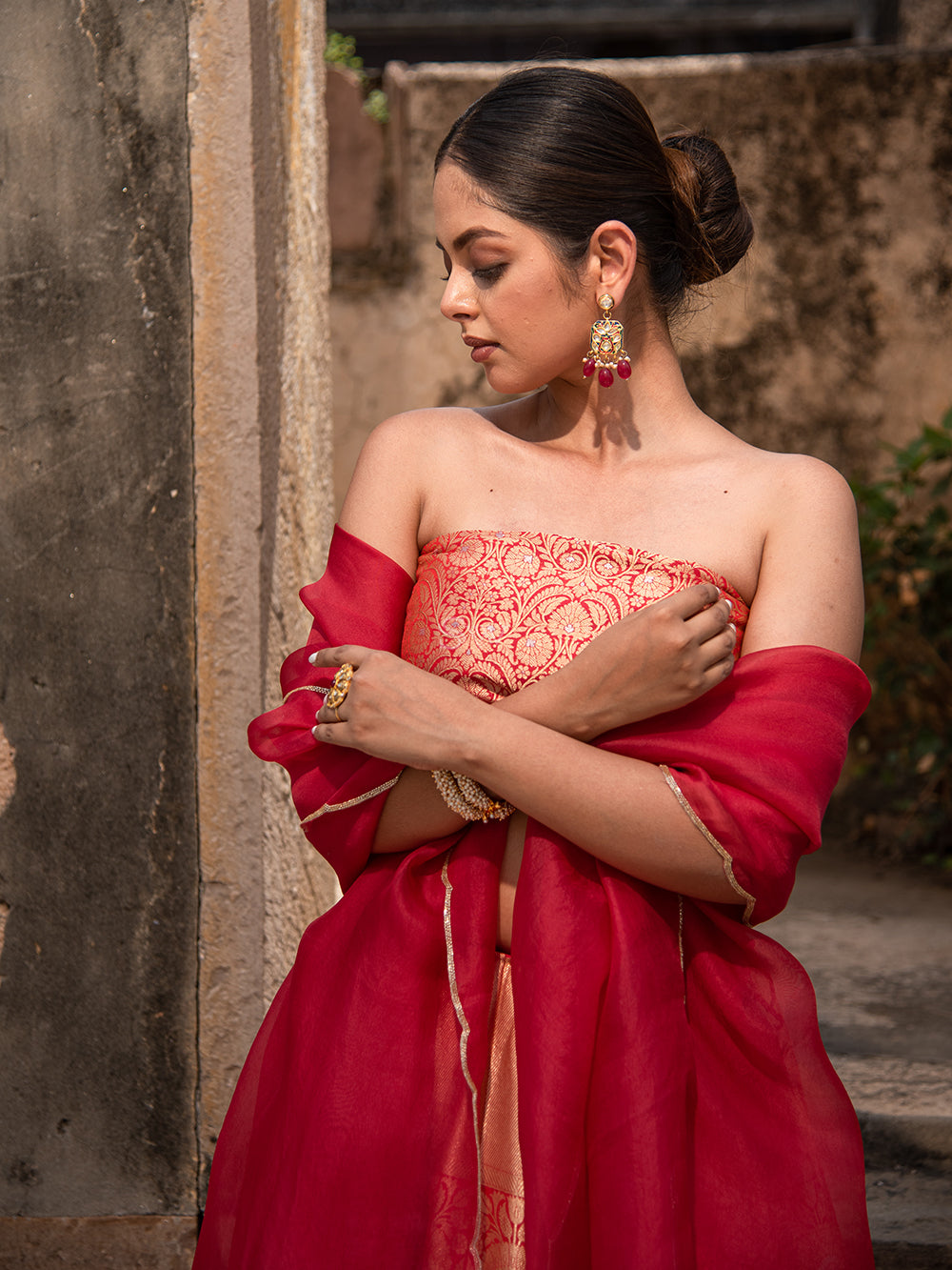 Bright Pink Handloom Banarasi Lehenga - Sacred Weaves